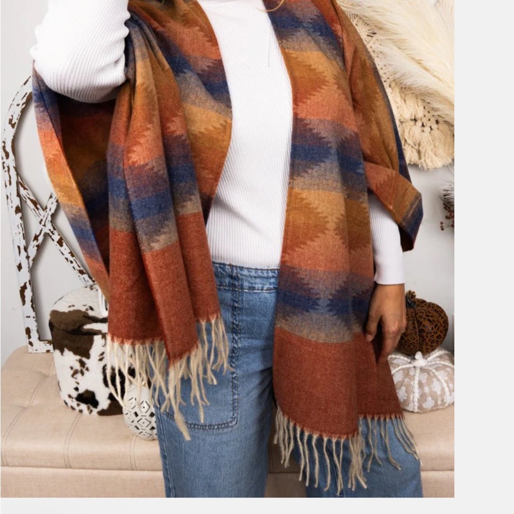 Multicolor Geometric Patterned Shawl - Picture 3 of 4